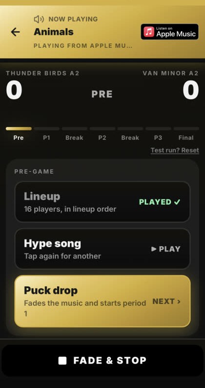 Hype song playing from Apple Music during pre-game
