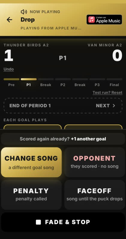 Goal song playing from Apple Music